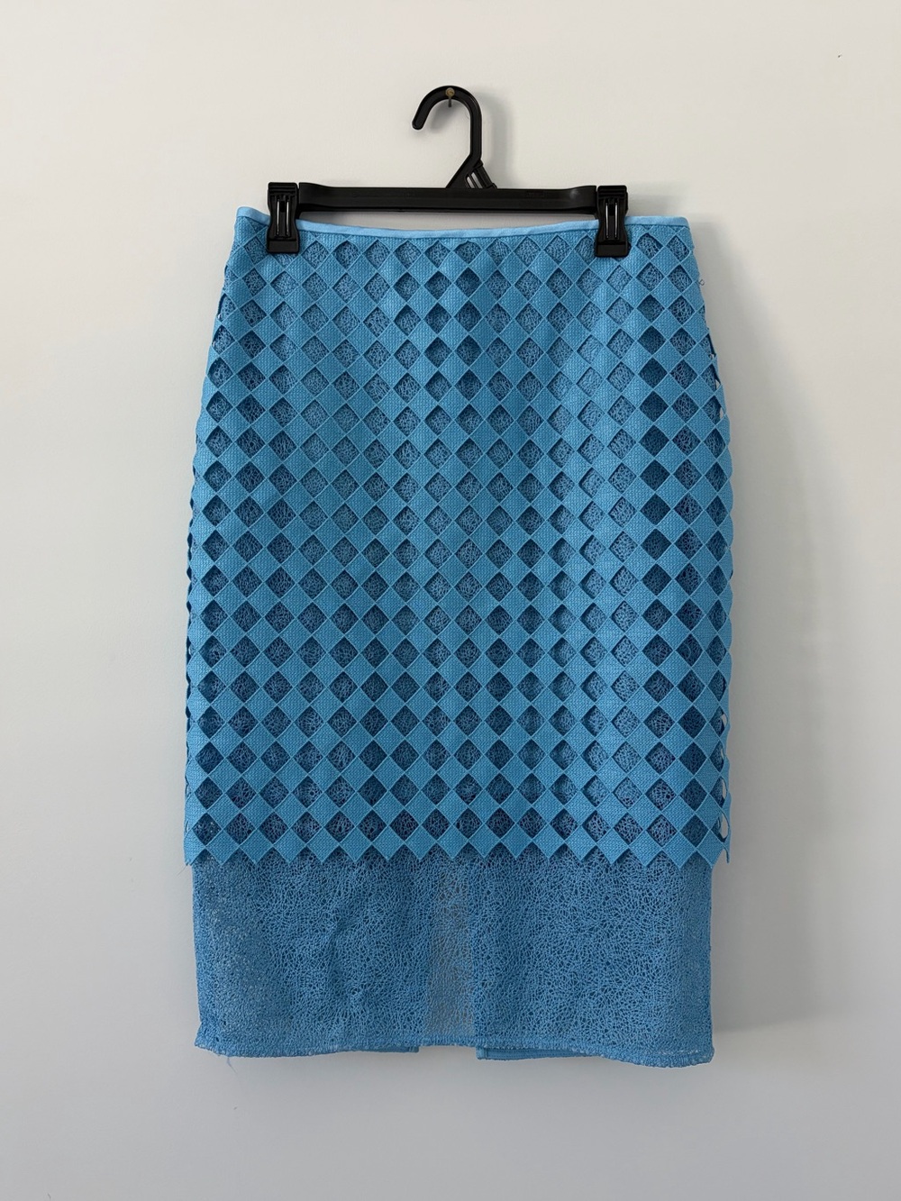 Diane Von Furstenberg Turquoise Blue Diamond And Twig Lace Pencil Skirt NWT 8